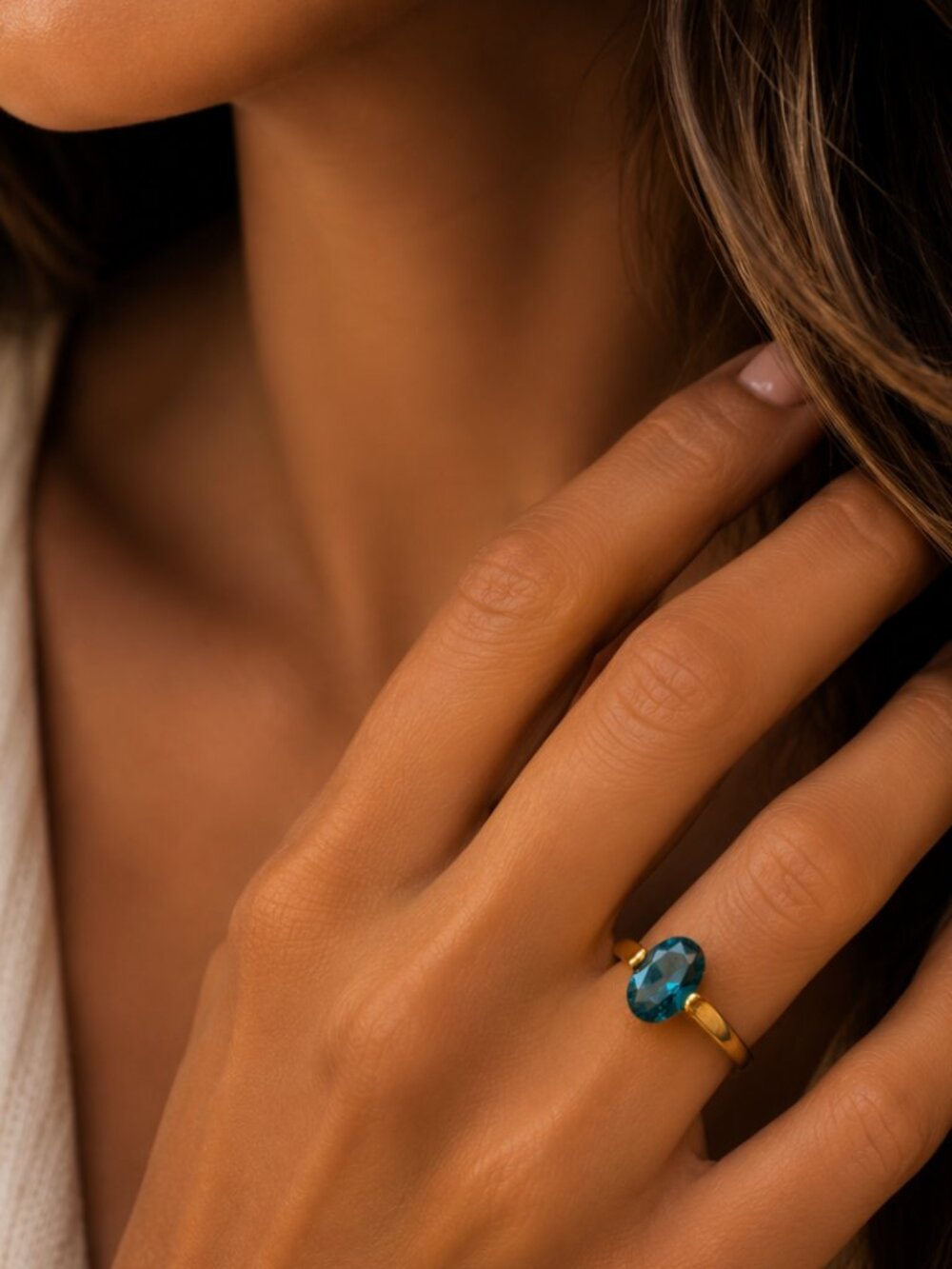 "Kinsley" Blue Gemstone Waterproof Ring